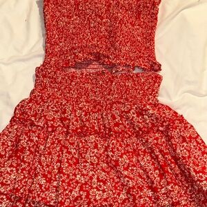 Floral Red Two Piece Set